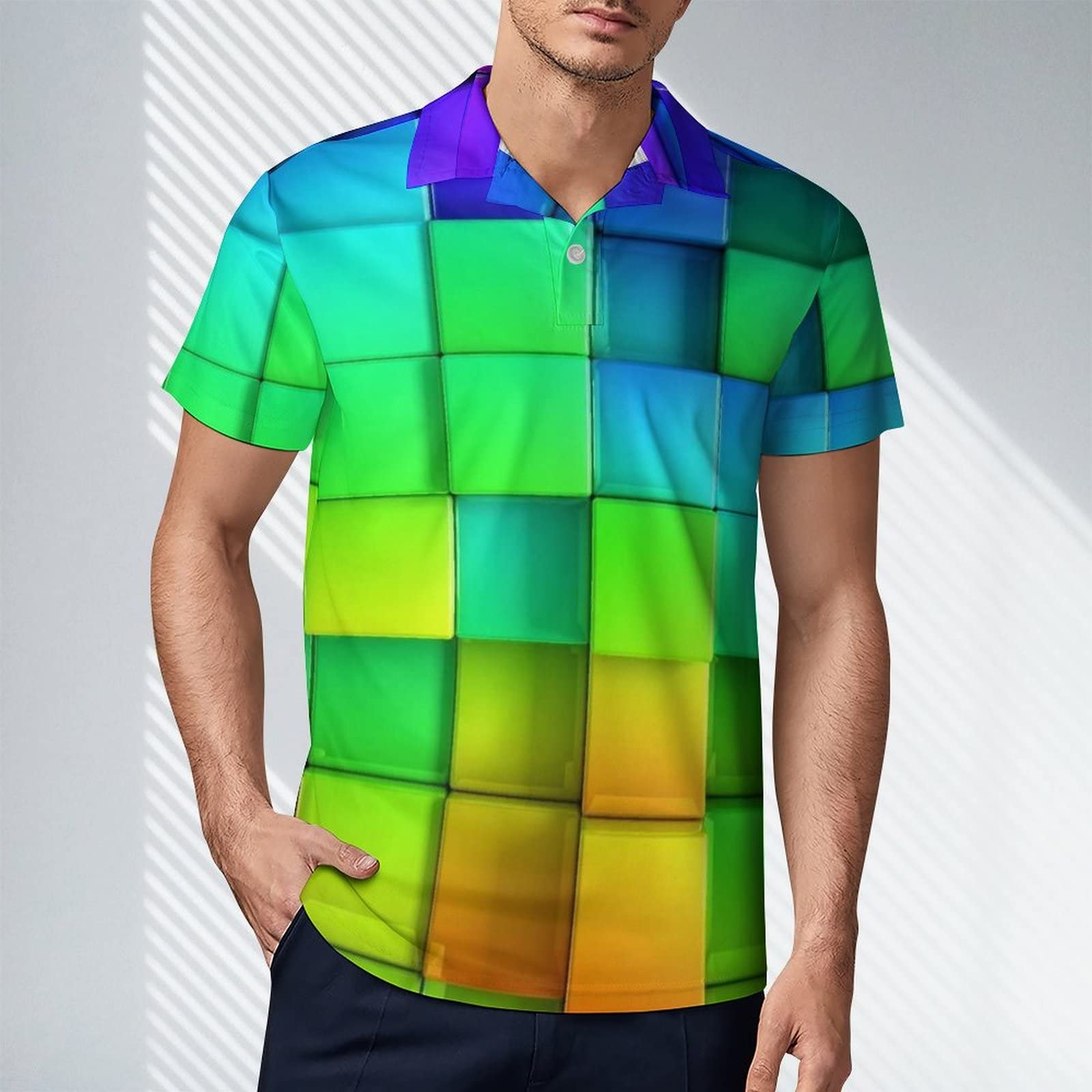 Amazon.co.jp: ポロシャツ メンズ 半袖 レインボーカラーのタイル T